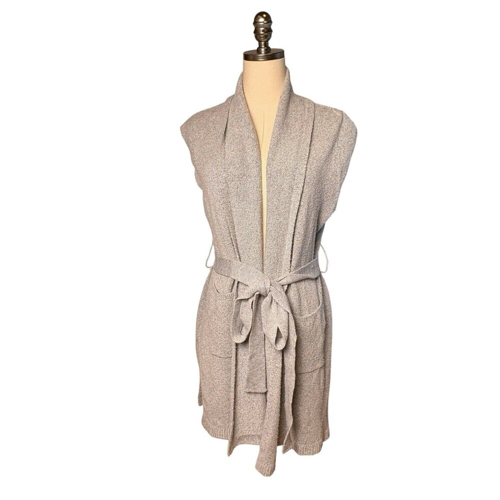 August Silk Long Cardigain Duster Belted Sweater Dress Metallic Silver Small